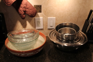 This is just some of the serving bowls. Each renter gets fresh pot holders.